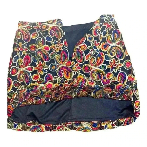 Zara Basic Skirt Womens Extra Small Black 3D Embroidered Mini Lined Festival Mod - Picture 7 of 8